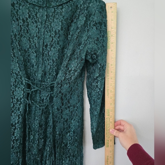 Dawn Joy Fashion Dress Size 6P Petite Green Lace Midi Women Dress USA Made - Picture 13 of 16